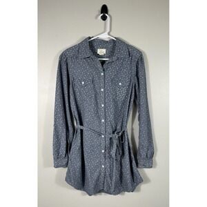 Levis Shirt Dress‎ Womens Medium Blue Cotton Roll Tab Cotton Tie Western Cottage